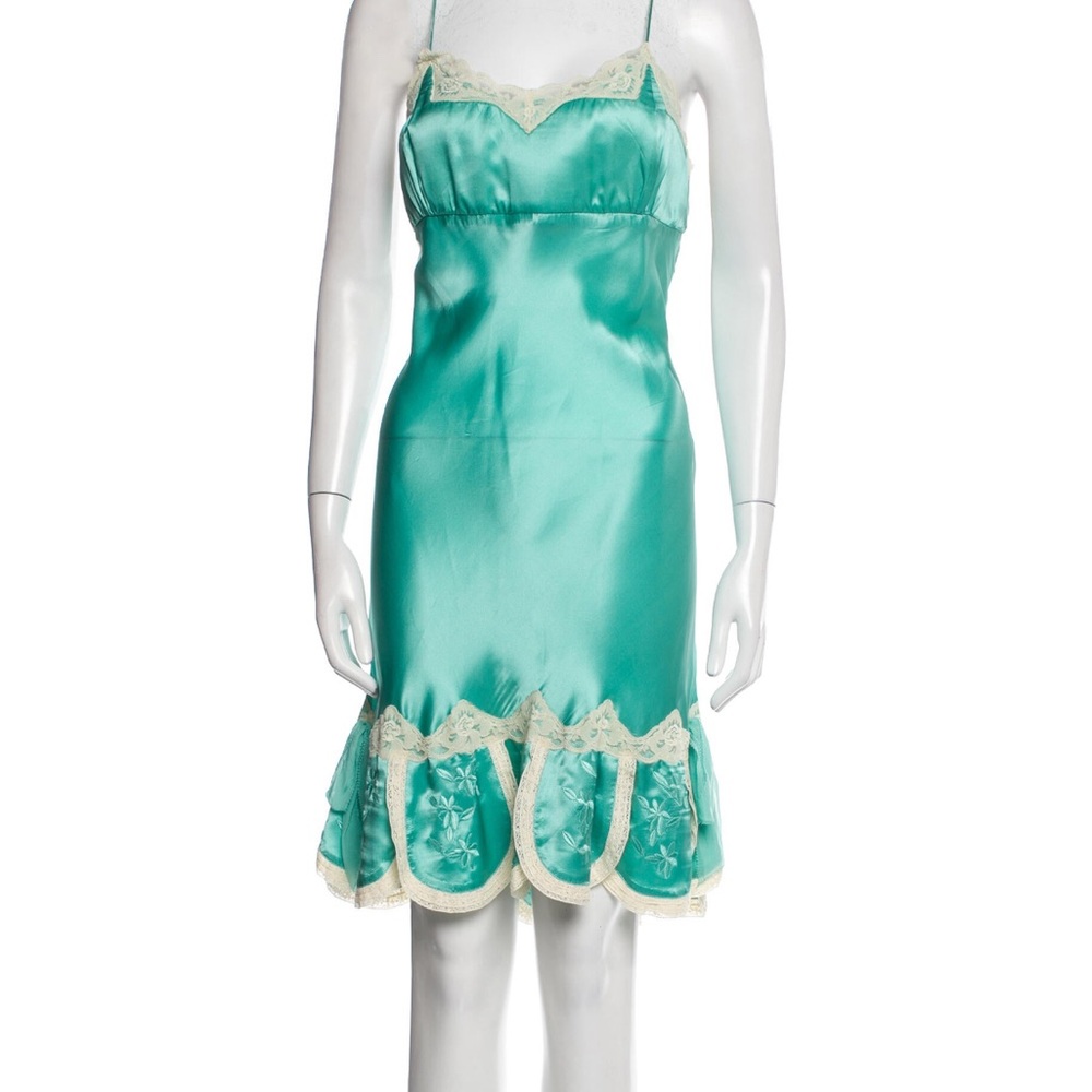 MANOUSH silk slip dress teal green vintage